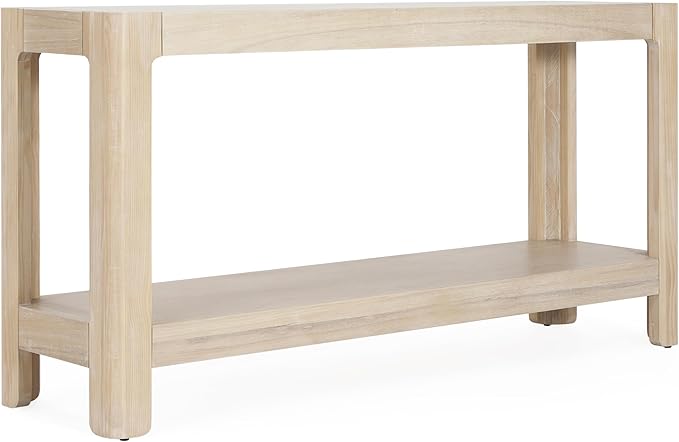 59-Inch Long Console Table, Modern Farmhouse 2-Tier Console Table, Elegant Minimalist Design with Premium Wood Veneer and Rounded Corners for Entrance, Hallway, Living Room (Natural-880)