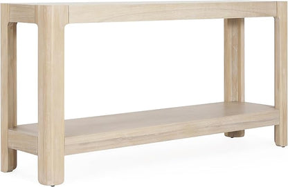 59-Inch Long Console Table, Modern Farmhouse 2-Tier Console Table, Elegant Minimalist Design with Premium Wood Veneer and Rounded Corners for Entrance, Hallway, Living Room (Natural-880)