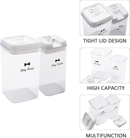 Pethiy Dog Food and pet Treats Storage Container - Clear Plastic - airtight Storage Canister Tins cookie pet jars(2 Pack set)