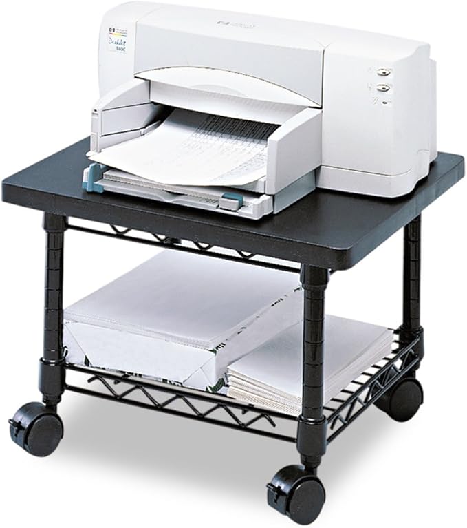 Safco Onyx Rolling Cart Printer Stand, Under-Desk Mobile Utility Table for Home Office with Steel Shelf, Gray