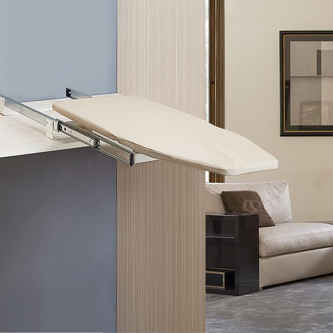 180°Rotation Wall-Mounted Ironing Board Foldable Clothes Ironing Table Pull-Out Stow Away Ironing Board Retractable Small Ironing Storage Station for Home Apartment