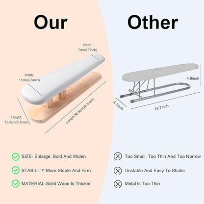 Upgraded Padded Longer Sleeve Ironing Board,Sleeves & Chest Tailor, Portable Sleeve Ironing Board with Wooden Base for Daily Ironing at Home, Laundry Rooms, Travel Use(57x13cm)