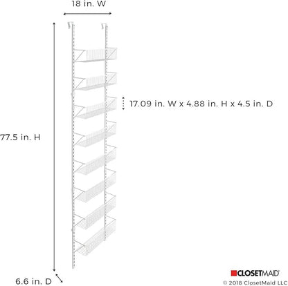 ClosetMaid 97535 Wall or Door Adjustable (8) Basket Organizer, 6.614-Inch D x 77.165-Inch H x 17.992-Inch W, White