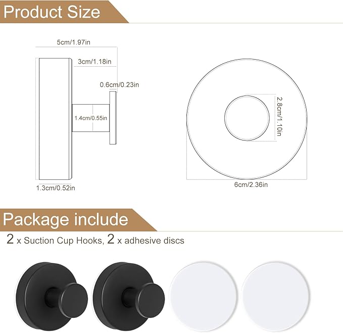ZESLMG Black Suction Cup Hooks for Glass Window, Shower Hook for Inside Shower, Removable Towel Hooks for Bathroom Kitchen Wall Glass Door, Wreaths Loofah Suction Hook for Hanging, 2 Pack