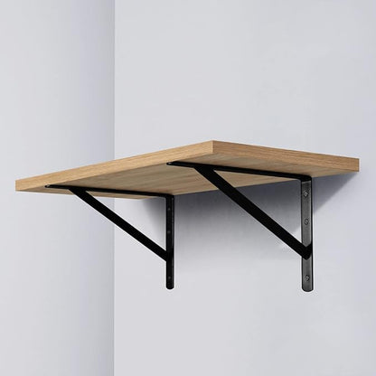 Heavy Duty Shelf Brackets 12 x 8 inches, 6 Pack Black Metal Shelves Supports, Load Capacity: 600 lb, Wall Mounted Angle L Floating Shelf Bracket, Rough Texture Powder Coating, HOME MASTER HARDWARE