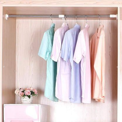 BAOYOUNI Extendable Shower Curtain Rod Straight Oval Head Window Curtain Tension Rail Bar Metal Closet Wardrobe Clothes Hanger (Ivory, 16-23 Inches)