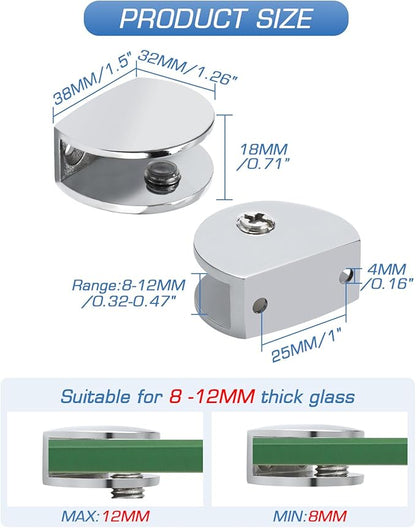 Alise Glass Shelf Bracket Adjustable Shower Brackets,Heavy Duty Rectangle Clamp Holder for 8-12mm Glass Shelves,Wall Mount Clamps Clip Support Hardware Replacement Parts,Polished Chrome 4 Pcs