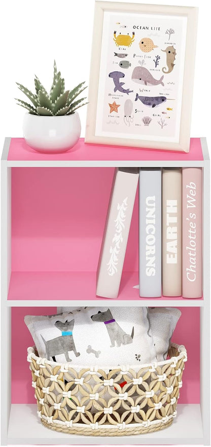 Furinno Luder Bookcase / Book / Storage, 2-Tier, Pink/White
