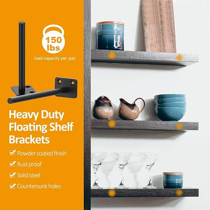 Floating Shelf Brackets, 8 inch Hidden Shelf Brackets Heavy Duty Blind Shelf Support, 150LBS Load Capacity, 6 Pack Floating Shelf Hardware for DIY Wood Wall Floating Shelves
