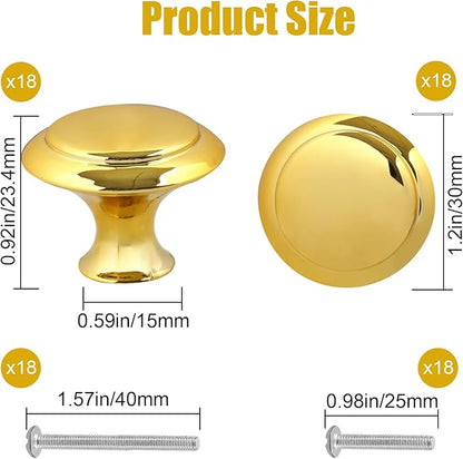 Romeda 18-Piece Drawer Knobs - 30mm Golden Cabinet Knobs and Pulls for Dresser, Kitchen, and Cabinet Drawers