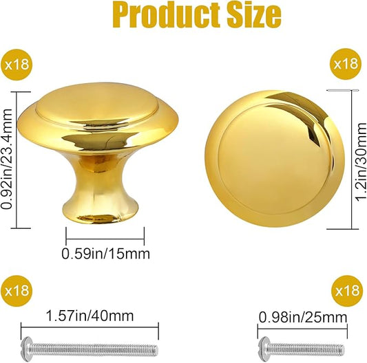 Romeda 18-Piece Drawer Knobs - 30mm Golden Cabinet Knobs and Pulls for Dresser, Kitchen, and Cabinet Drawers