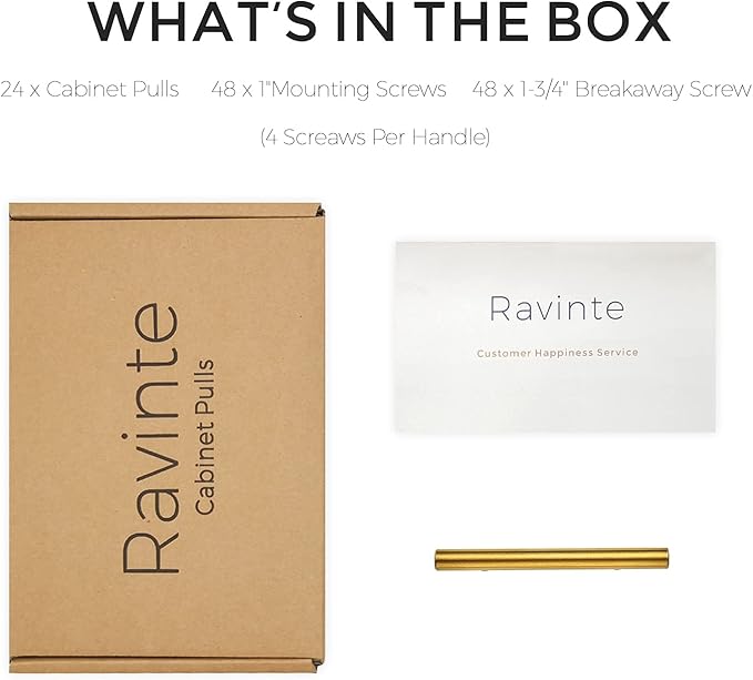 Ravinte 24 Pack 5 Inch Cabinet Pulls Brushed Brass Stainless Steel Kitchen Drawer Pulls Cabinet Handles 5”Length, 3” Hole Center