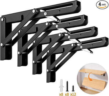 Yarssihha 8 Inch Folding Shelf Bracket, 4 Pack Heavy Duty Wall Mounted Foldable Brackets, Space-Saving Metal Collapsible Shelf Brackets, Max Load:180lbs