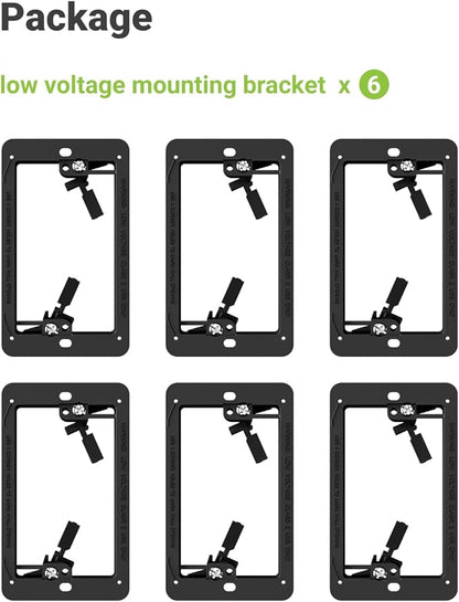 6 Pack Low Voltage Mounting Bracket 1 Gang for Single Gang Wall Plate, Low Voltage Box for Old Work, Telephone Wires, Network Cable, HDMI, Coaxial, Speaker Wire, Black