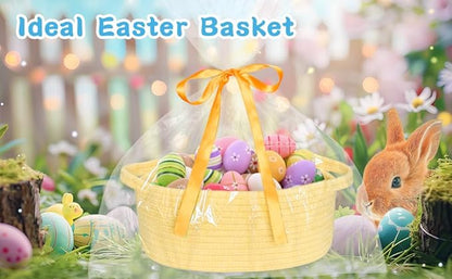 ABenkle Small Basket with Gift Bags and Ribbons, Empty Gift Baskets for Mother's Day, Decorative Boho Rope Woven Nursery Storage Organizer Toy Baskets with Handle for Baby Showers, 12"X 8" X 5"