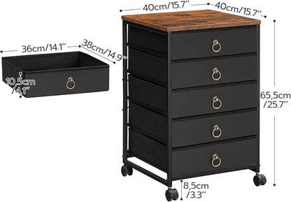 HOOBRO 5-Drawer Chest, Office File Cabinet with Drawers, Rolling Printer Stand, Filing Cabinet for Living Room, Home Office, Nonwovens Drawer, Easy Assembly, Black BFK50WJ01