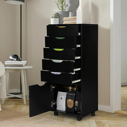 TUSY 5-Drawer Storage Cabinet, File Organizer with Caster Wheels, Chest of Drawers, Mobile File Cabinets, File Cabinets for Home Office, Under Desk Cabinet, Organization and Storage for Office, Black