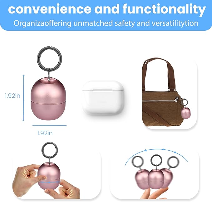 Jewelry Ring Holder Keychain,Portable Travel Sports Ring Keeper Case,Mini Small Versatile Carrying Display Storage Organizer Box With Key Chain (Pink) ﻿