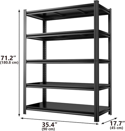 Metal Garage Shelving Unit 5-Tier Adjustable Heavy Duty Storage Shelves, 3000 lbs Capacity Steel Garage Storage Rack Organizer for Garage Basement Warehouse, Black 35.4" W x 17.7" D x 71.2" H