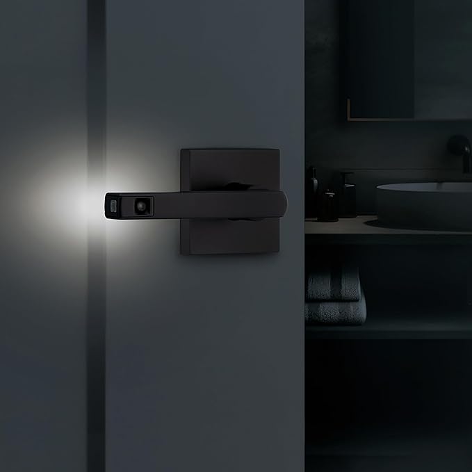 Kwikset Halifax LED Motion Activated Light Up Passage Door Lever for Closet and Hallway Doors, Reversible Non-Locking Handle Lever, Matte Black, with Microban Protection