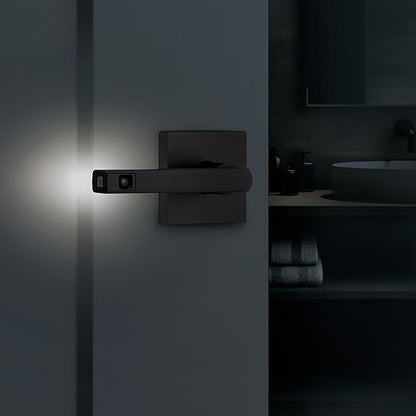 Kwikset Halifax LED Motion Activated Light Up Passage Door Lever for Closet and Hallway Doors, Reversible Non-Locking Handle Lever, Matte Black, with Microban Protection
