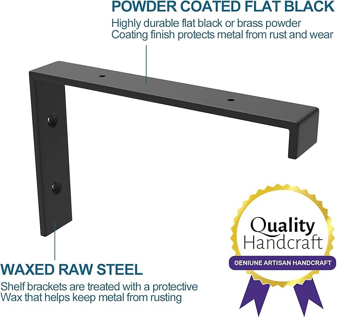 Shelf Brackets 12 Inch, Strong Heavy Duty Floating Shelf Brackets Pack of 10, Industrial Metal Iron Matte Black Shelving Brackets 1/5 Inch Thick Brackets for Shelves 10 PCS
