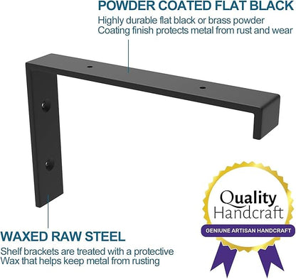 Shelf Bracket, Heavy Duty Floating Shelf Brackets 10-Inch Long, 16-Pack Brackets for Shelves, Black Coated J Shape Metal Wall Shelf Support Brackets with 1/5-Inch Thick and 160 lb. Load Capacity