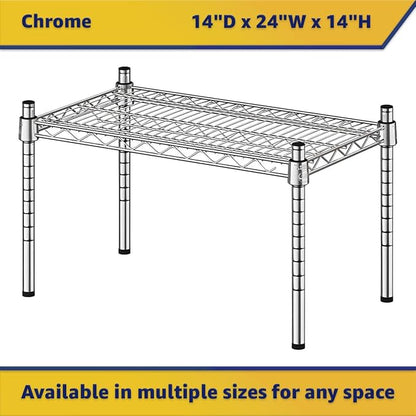 14" x 24" x 14" Chrome Wire Storage Shelf, Dunnage Rack, Commercial 1 Tier Small Shelf