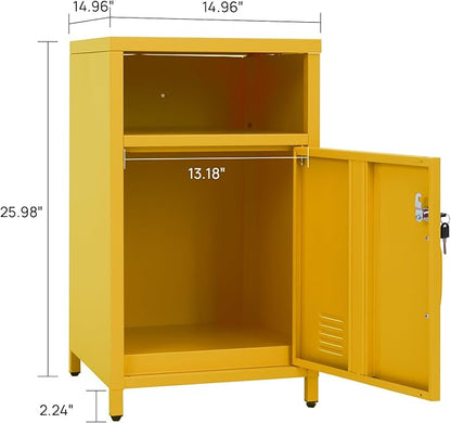 ALBAD Compact Metal Nightstand with Lockable Cabinet and Open Shelf, Modern Bedside Table, Versatile Side Table for Bedroom, Living Room, or Office (Yellow, 26" H-Lockable Door)