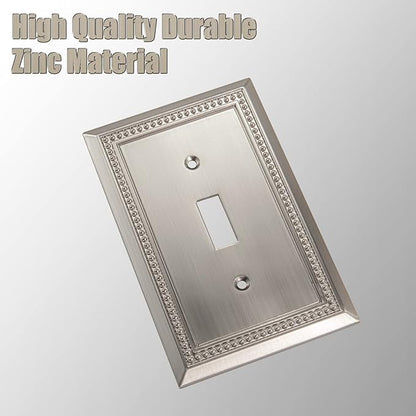 Henne Bery Sunken Pearls Heavy Duty Decorative Wall Plate Switch Plate Outlet Cover (Single Toggle, 3 Pack, Satin Nickel)
