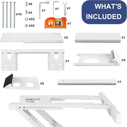 Window Air Conditioner Support Bracket, Universal Ac Window Bracket No Drilling and Tools Required, Heavy Duty Steel Holds Up to 220lbs, Fits Single Or Double Hung Windows, with Installation Manual