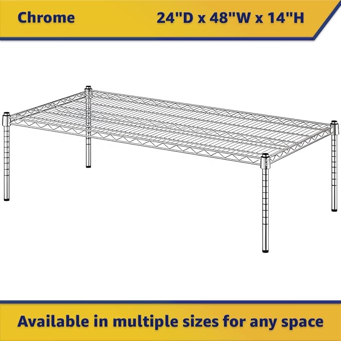 24" x 48" x 14" Chrome Wire Storage Shelf, Dunnage Rack, Commercial 1 Tier Small Shelf