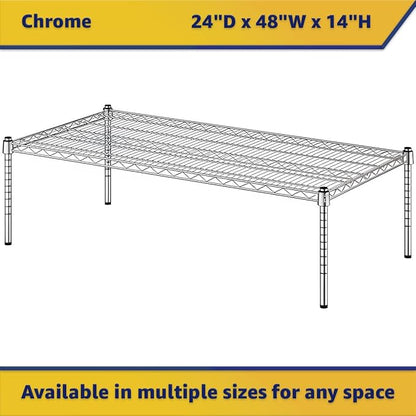 24" x 48" x 14" Chrome Wire Storage Shelf, Dunnage Rack, Commercial 1 Tier Small Shelf