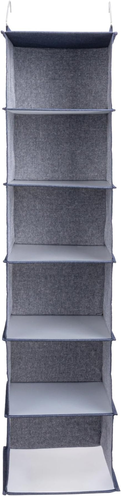 Household Essentials Hanging Cotton Blend Closet Organizer with 6 Storage Shelves, Denim