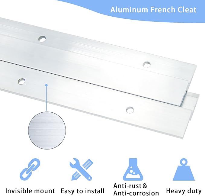 18'' French Cleat- Heavy Duty Aluminum Headboard Wall Mounting Brackets-French Cleat Hanger for Hanging Picture, Mirror, Shelf, Headboard, Panel or Whiteboard (1Pair, Supports 140lbs )