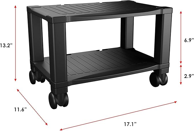 Home-Complete 2-Tier Office Desk Organizer Rolling Cart - Compact Portable Under-Desk Storage and Printer and Projector Stand with Wheels - 88 Lbs(Black)