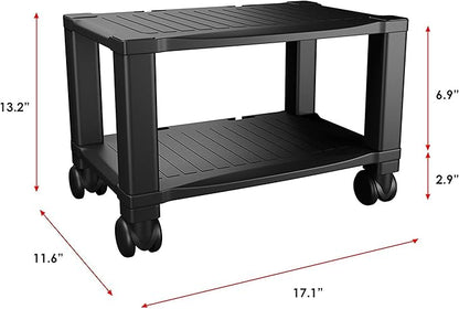 Home-Complete 2-Tier Office Desk Organizer Rolling Cart - Compact Portable Under-Desk Storage and Printer and Projector Stand with Wheels - 88 Lbs(Black)