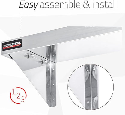 DuraSteel Stainless Steel Shelf - 48 Inch Wide x 14 Deep Commercial NSF Mounted Metal Wall Shelf Pantry Organizer Garage Storage Shelves - Rack Shelving Restaurant Kitchen Units Laundry Utility Room