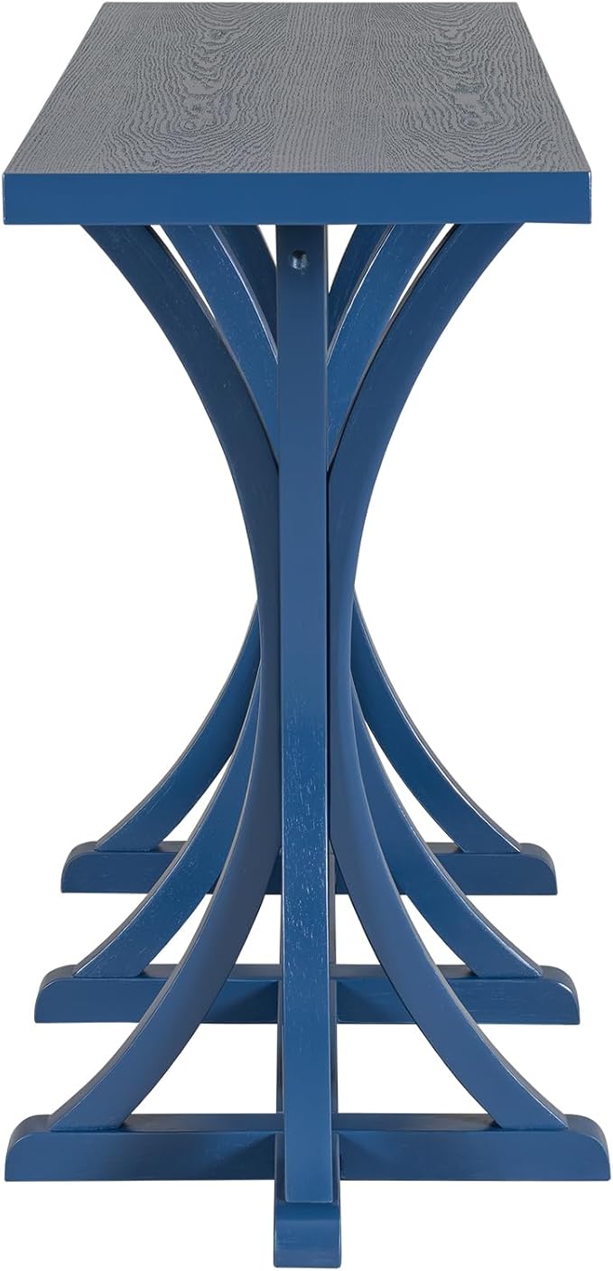 59.8" Wooden Console Table with Oak Veneer Top,Farmhouse Entryway Table with Rubber Wood Slender Curved Legs,Perfect for Living Room,Entryway,Hallway,Navy Blue