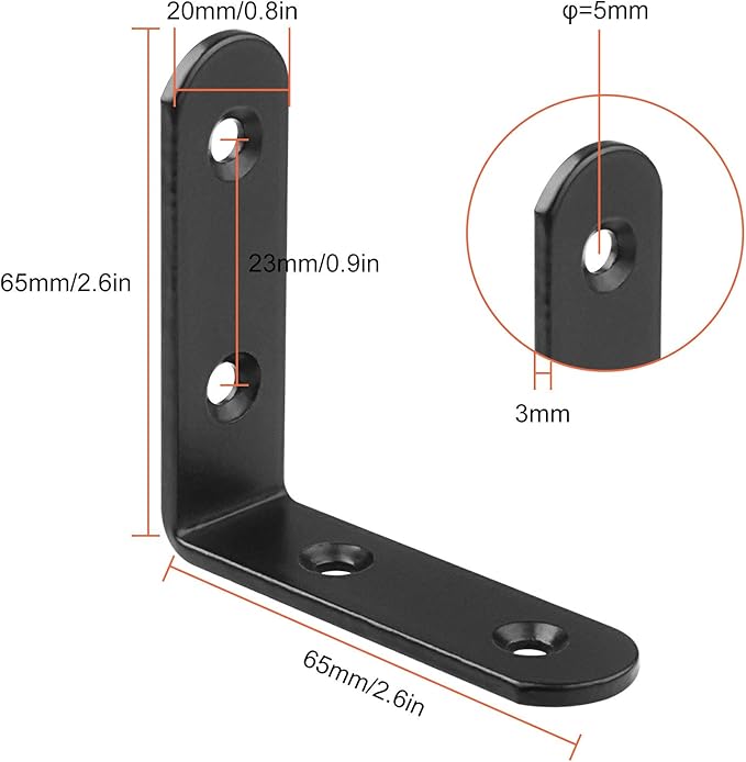30 Pcs 2.5''x 2.5'' L Brackets Corner Bracket for Wood Small Black Corner Brace Joint Iron Right Angle Bracket Corner Fastener for Wood Furniture Bedframe Cabinet Drawer Chair, Thickness 3MM