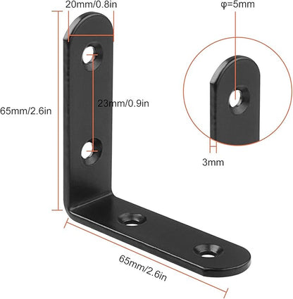 30 Pcs 2.5''x 2.5'' L Brackets Corner Bracket for Wood Small Black Corner Brace Joint Iron Right Angle Bracket Corner Fastener for Wood Furniture Bedframe Cabinet Drawer Chair, Thickness 3MM