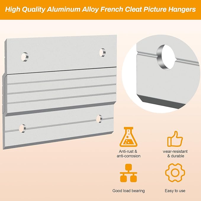 4 Pairs French Cleat Picture Hanger, Luxiv Metal Mounting Bracket for Photo Frames Aluminum Z Hanger, Wall Mount Mirror Bracket Z Bar Hanging Picture Ledges with Screws, Level Tool (4 inches)