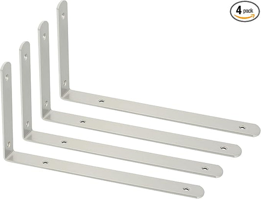 Alise Floating Shelf Brackets,L Brackets for Shelves Heavy Duty Wall Bracket Corner Brace Stainless Steel Joint Angle Brackets for Wooden Board Shelves,Brushed,12x6.3x1.2 Inch Upgraded(Pack of 4)