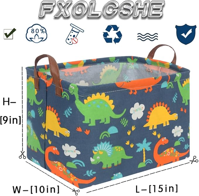 FXOLCSHE Easter Dinosaur Basket for Boys,Nursery Hamper,Waterproof folding laundry basket,Easter Gift Basket Empty,Baby Laundry Hamper,Dinosaur Room decor(Forest Dinosaurs)