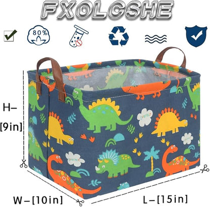 FXOLCSHE Easter Dinosaur Basket for Boys,Nursery Hamper,Waterproof folding laundry basket,Easter Gift Basket Empty,Baby Laundry Hamper,Dinosaur Room decor(Forest Dinosaurs)