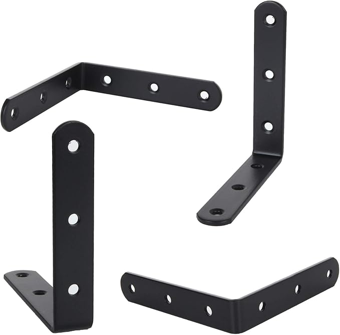 16 PCS Black L Brackets for Wood, 4" x 4" Corner Bracket Heavy Duty L Corner Brace Metal Right Angle Brackets for Shelves, Furniture, Bedframe, Cabinet, Drawer, Chair, Thickness 3MM