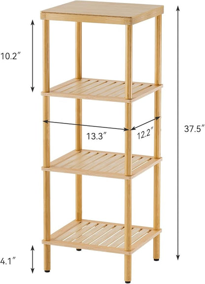 AmazerBath Bamboo Bathroom Shelf, 4-Tier Bathroom Storage Shelf, Multifunctional Storage Rack for Living Room Bedroom Kitchen, Space Saver