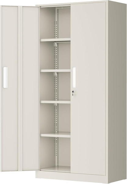 Greenvelly Metal Storage Cabinets, 72” Steel Garage Storage Cabinet with Doors and 4 Shelves, Metal Tool Cabinet, Steel Filing Cabinet for Home Office, Basement, Garage, School(Grey)