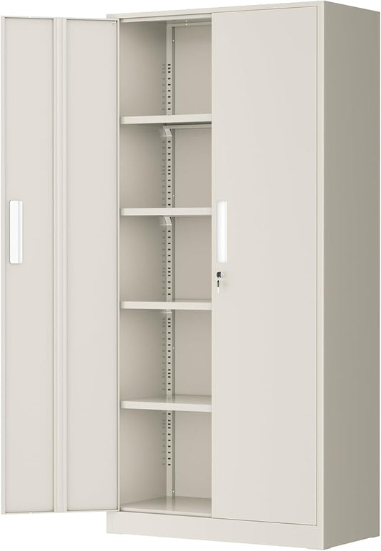 Greenvelly Metal Storage Cabinets, 72” Steel Garage Storage Cabinet with Doors and 4 Shelves, Metal Tool Cabinet, Steel Filing Cabinet for Home Office, Basement, Garage, School(Grey)