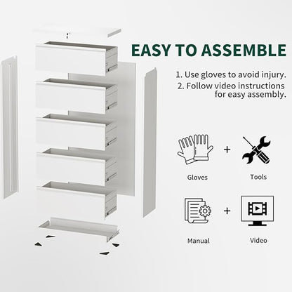5 Drawer Lateral File Cabinet with Lock, File Cabinets for Home Office Legal/Letter A4 Size, File Cabinet Storage Cabinet, Require Assembly, White